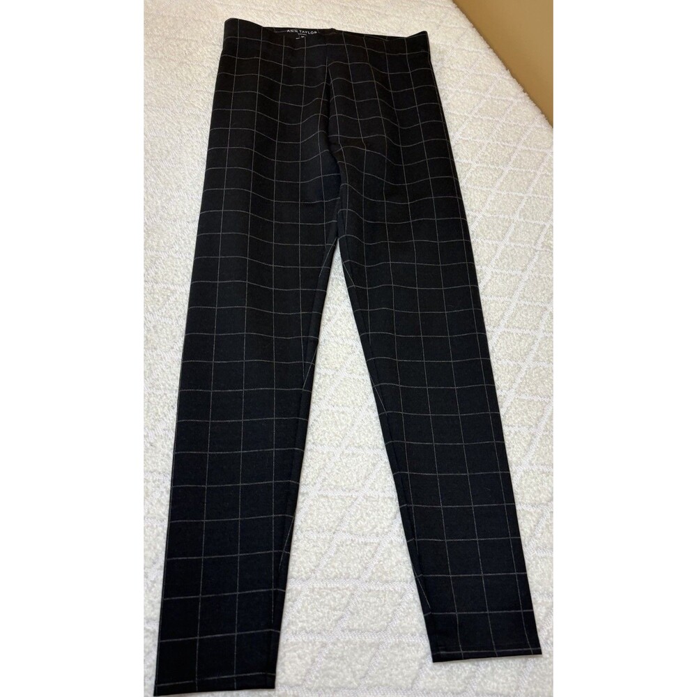 NEW Ann Taylor Factory Black Plaid Stretch Pull On Pants Women’s Size Medium - Picture 2 of 15